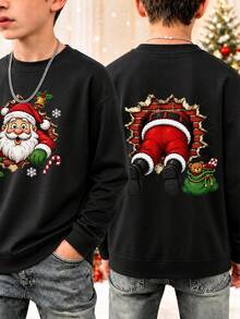 Tween Boy Casual Fun Print Crew Neck Long Sleeve Sweatshirt, Autumn/Winter Top - Black - View 2