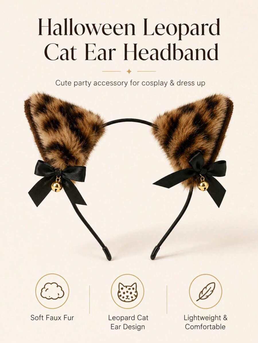 1 Piece Leopard Print Halloween Fox Ears – Cute Party Headband – Polyester Animal Ears – Cosplay Headpiece – Wearable, All-Season - Multicolor - View 1