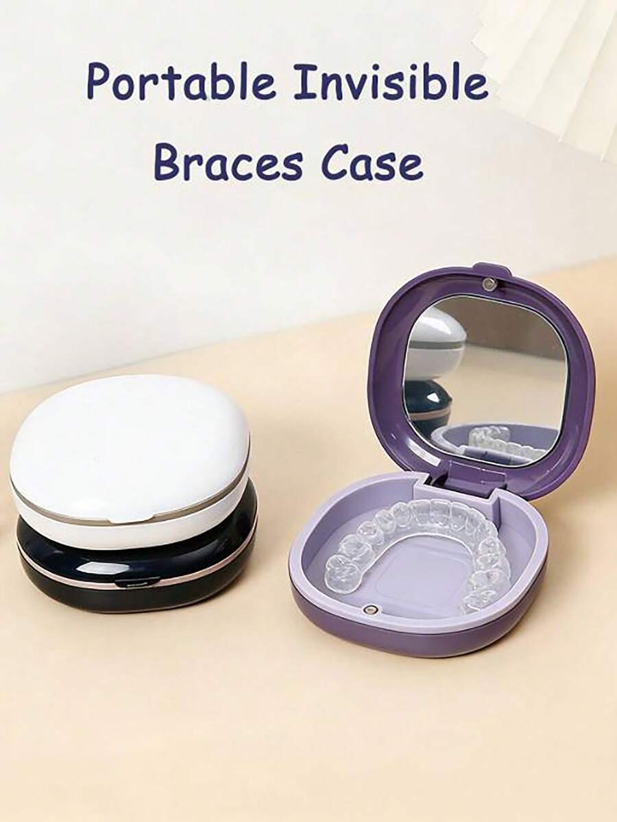 Half Set Portable Mirror Corrector Box, Soaking Box, Fixed Denture Storage Box, Portable Orthodontic Retainer Storage Box - Multicolor - View 1