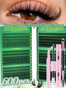 MEM 570pcs D Curl Cluster False Eyelashes Set, Beginner-Friendly Eyelash Kit With Glue And Tweezers, Soft Voluminous Single Cluster Lashes, Suitable For Daily, Wedding, Party, Halloween, Christmas Holiday Gift - Black - View 2