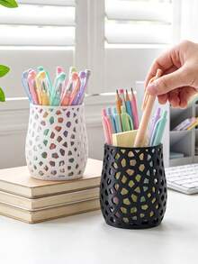 Makeup Brush Storage Box, 3D Printed Plastic Storage Box, Hollow Design Pen Holder, Toothbrush Storage Box, Suitable For Desk, Vanity, Christmas Gift, Home Decor, Room Decor, Bathroom Accessories, Office Accessories - Multicolor - View 5
