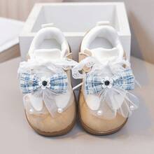 Pearl Bow Baby Walking Shoes, Girls Toddler Princess Style Hook & Loop Soft Sole Casual Shoes - Mocha Brown - View 11