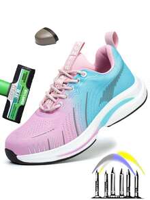 Women's Steel Toe Work Sneakers, Air Cushion Lightweight Comfortable Breathable, Puncture Proof, For Construction & Industrial Work - Baby Pink - View 1