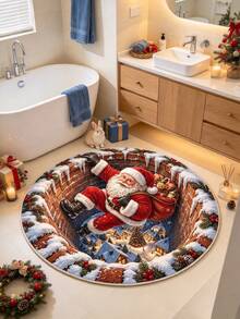 1 tấm thảm trang trí Giáng Sinh hình tròn 3D hiệu ứng thị giác họa tiết Ông già Noel và ống khói, phong cách mới Thu/Đông, phù hợp dùng hàng ngày cho gia đình, trang trí lễ hội, thảm trang trí phòng ngủ, thảm nhỏ, thảm trang trí nhà cửa, thảm phòng khách, thảm nhỏ phòng khách, thảm phòng ngủ, thảm trang trí phòng khách, thảm ngoài trời, thảm có thể giặt được - Nhiều màu - Xem 3