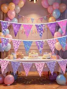60Pcs Pink Purple Lightning Banner, Anime Music Paper Triangle Flag String, Birthday Party Decoration - View 1