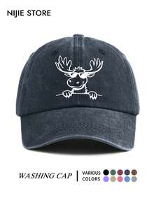 1pc All-Season Versatile Vintage Washed Soft Top Baseball Cap Funny Fashion Glasses & Moose Pattern Print Baseball Hat Adjustable Cute American Outdoor Daily Wear - A - View 14