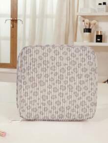 1pc Macaron Purple Green Gradient Leopard Print Corduroy Multi-Compartment Storage Zipper Sanitary Napkin Pouch, Portable Travel Period Bag For Women - Multicolor - View 15