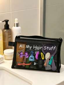 Mesh Makeup And Grooming Storage Bag, Printed With The "All My Hair Stuff" Pattern, Paired With The Same Mesh Portable Storage Bag,Double-Layer Transparent Toiletry Storage Bag,Travel And Business Trip Toiletry Portable Storage Bag - Multicolor - View 14