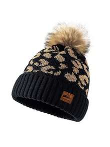 1pc Women's Autumn/Winter Leopard Print Pom Pom Knit Hat, Fashionable Versatile Windproof Warm Ear Protection Beanie, Suitable For Daily Outdoor Wear - Multicolor - View 9