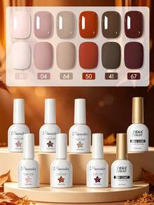 Peacecolor 6Pcs Fall Gel Nail Polish Kit Mini UV LED Nail Lamp Autumn Nude Brown Red Gel Polish Kit Complete Nail Art Tools Set For Women For DIY Home Manicure - Multicolor - View 3