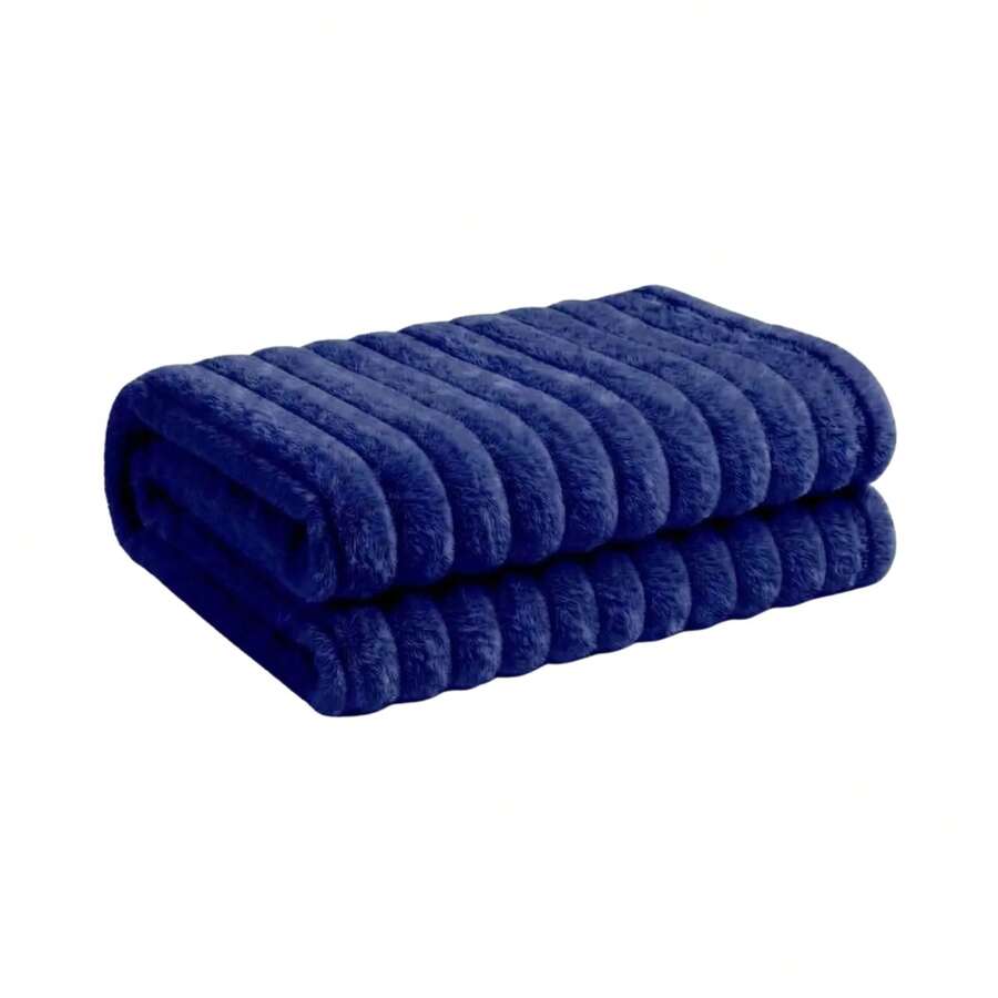 DuVlo Soft Warm Ribbed Queen Size Blanket - Navy Blue - View 1