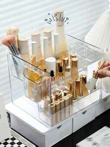 1pc Transparent Desktop Storage Box, 3-Tier Cosmetic Organizer Display Box, Suitable For Cosmetics, Skincare, Perfume, Makeup Storage Box, Gift For Girlfriend - Clear - View 3