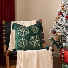 1pc Christmas Throw Pillow Cover, Snowflake Embroidery 18x18 Pillowcases Home Xmas Gold Decorative Cushion Cover Soft For Sofa Bed Chair (NO INSERT) - Dark Green - View 6