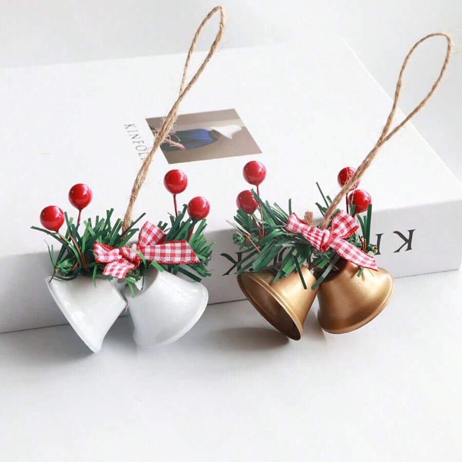 Dekorasi Liburan Natal Lonceng Ganda Liontin Pohon Natal Aksesoris Buatan Tangan DIY Ornamen Gantung Lonceng Logam - Beraneka warna - View 1