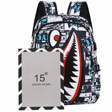 Autumn And Winter New Fashionable Versatile Shark Personalized Pattern Printed Lightweight Casual Bag Simple Large Capacity Backpack - Black - View 3