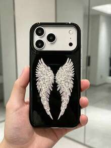 Y2K Fashion Cute Glitter Dark Angel Wings Phone Case, Compatible With IPhone 17 Pro Max 17 Pro 17 16 Pro Max 16 Pro 16 15 Pro Max 15 Pro 15 14 Pro Max 14 Pro 14 13 Pro Max 13 Pro 13, Vintage Girly Style Shockproof Soft Shell Back Cover - Black Wings - View 5