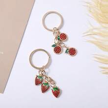 1Pc Cute Y2K Rhinestone Strawberry Keychain, Aesthetic Metal Fruit Pendant, Kawaii Coquette Keyring For Women Girls - Multicolor - View 4