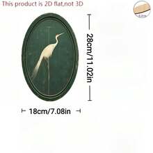 2D Flat, 1pc Elegant White Crane In Oval Frame, Rustic Farmhouse Home Decor, Vintage Gift Wall Art Sign, Distressed Decorative Sign, Oval Wooden Decor, Non-3D - Multicolor - View 5