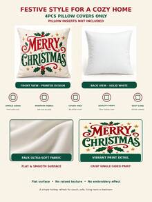 4 Buah Sarung Bantal Natal Vintage Motif Kue Jahe Permen, Dekorasi Liburan Amerika dengan Teks Rusa Kutub dan Permen Tongkat, Cetakan Satu Sisi, Isian Bantal Tidak Termasuk - MultiWarna - View 7
