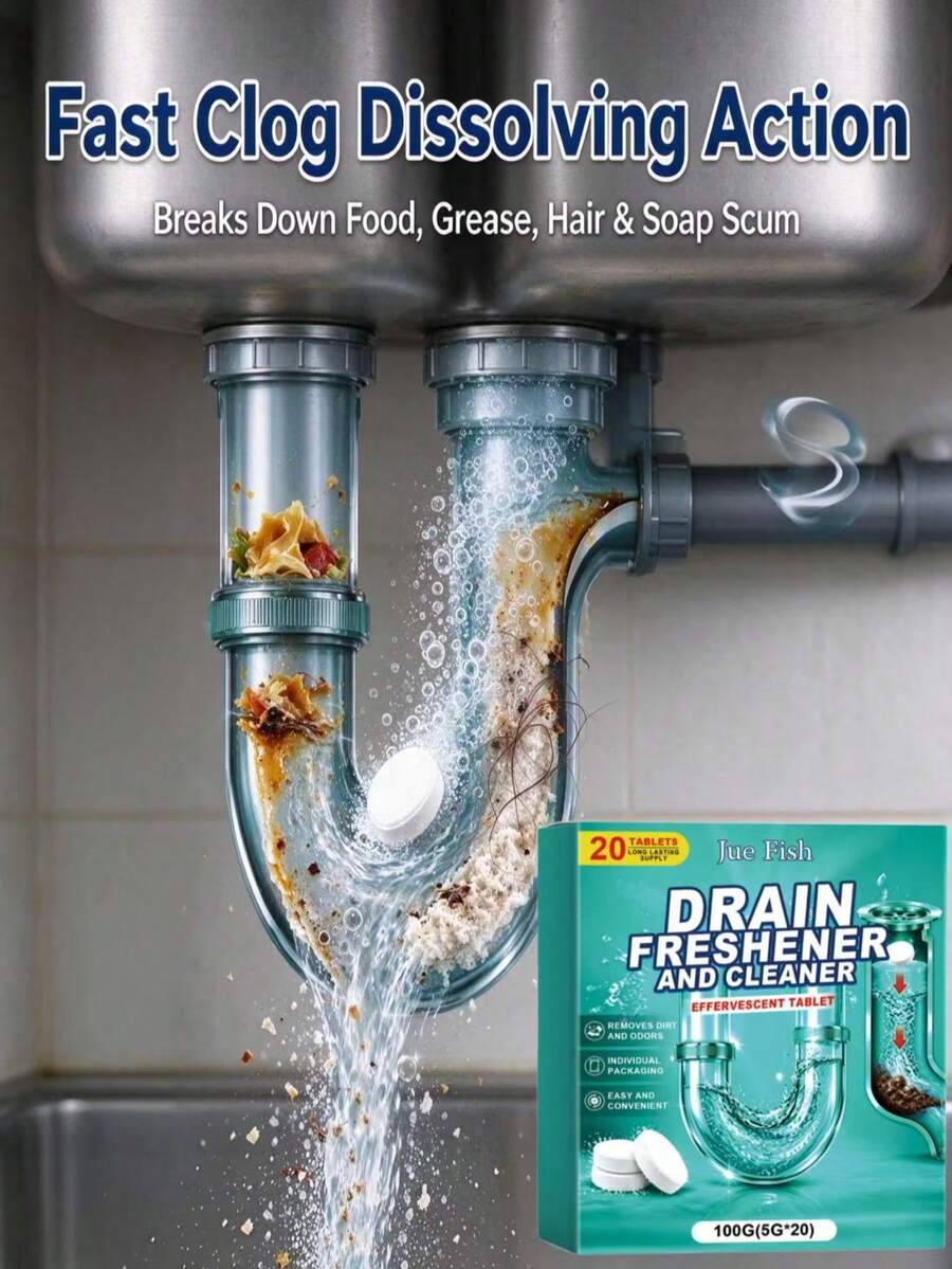 Viên sủi thông ống thoát nước Jue Fish, làm sạch ống thoát nước gia đình, hỗ trợ xử lý cặn bẩn thông thường trong ống sử dụng hàng ngày, cải thiện mùi hôi khó chịu trong ống, duy trì dòng nước lưu thông trơn tru, nhanh chóng hòa tan các điểm tắc nghẽn cứng đầu, phân hủy cặn thức ăn, dầu mỡ, tóc và cặn xà phòng, phục hồi ống, phù hợp cho ống PVC và ống kim loại, không ăn mòn và không gây hư hại, giữ chức năng ống thoát nước bình thường