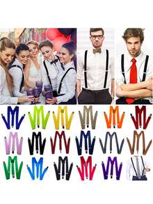 1 Solid Color Men's Suspender, With 3 Strong Clips, Adjustable - Multicolor - View 3