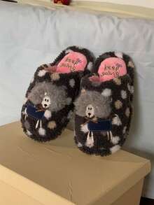XIXITIAO Cute Curly Lamb Warm House Slippers, Comfortable Winter Indoor Slippers - Dark Grey - View 8
