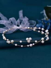 2/1pc Kids Girls Faux Pearl Ribbon Headband, Handmade Copper Wire Hair Accessory For Birthday Party, School Performance, Princess Dress-Up & Photos - Multicolor - View 19