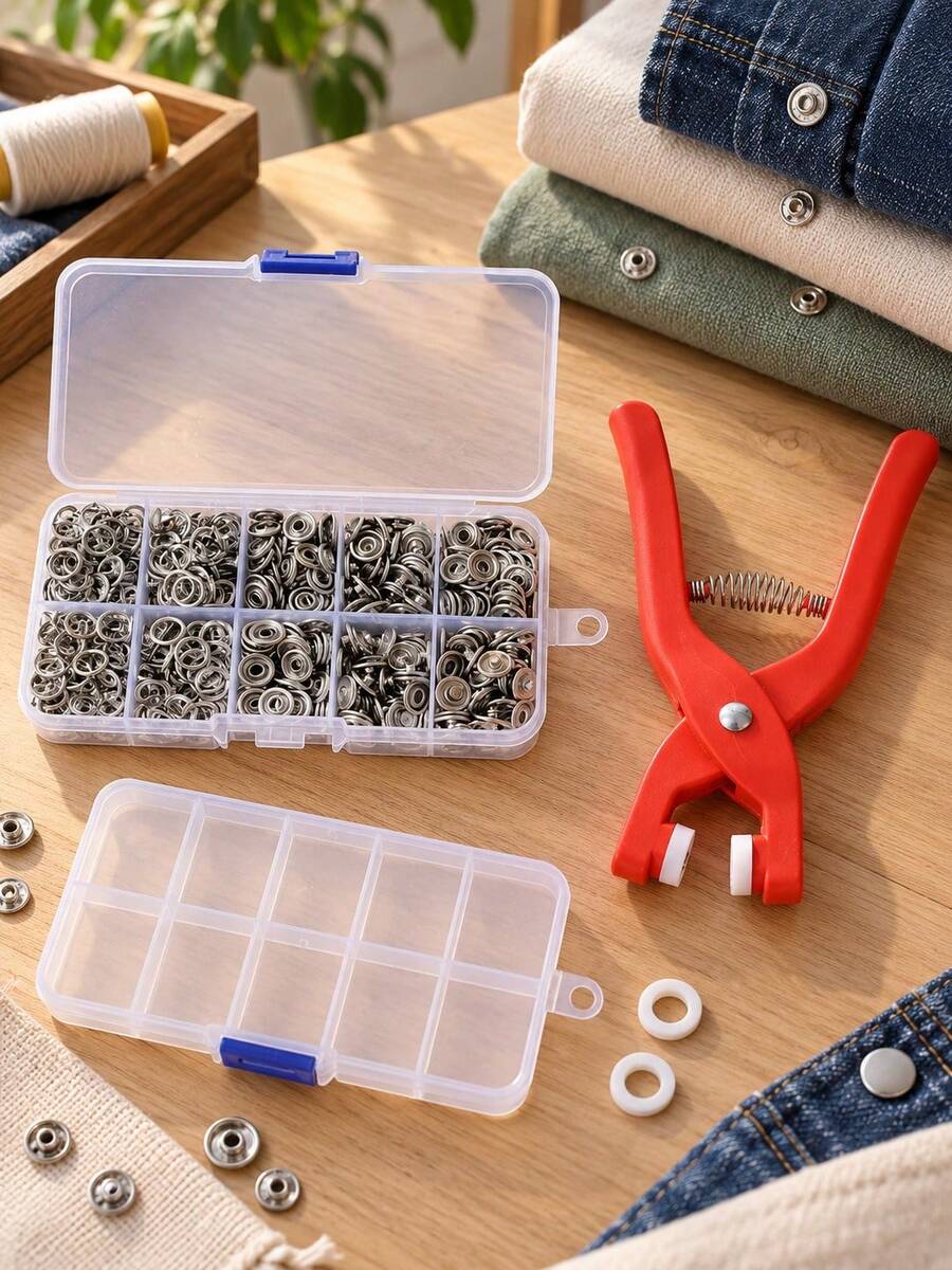 100/50/1pc 5-Claw Metal Snap Fastener Kit With Installation Pliers, Metal Snaps And Storage Box, Practical Hand Press Tool For DIY Clothing, Bags, Leather Sewing Crafts, Simple Operation Handmade Accessory, Great Gift For DIY Handicraft Lovers - Diverse - View 1