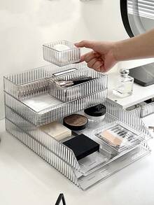 4/6/7pcs Drawer/Desktop Cosmetic Storage Box, Transparent Vanity Storage Box, Anti-Drop Multi-Compartment Jewelry & Small Item Storage Box, Exquisite Storage Box, Room Decor, Home Decor, Autumn Decor, Bedroom Decor, Christmas And New Year Gift - Multicolor - View 9