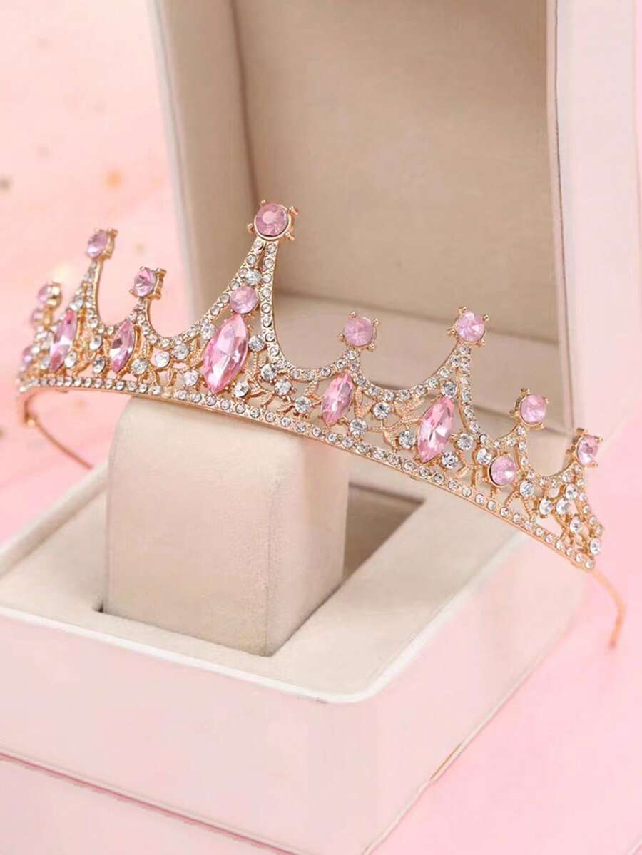 1件女款紅金水鑽新娘皇冠,優雅大方,適合婚禮、舞會、派對穿著,新娘皇冠髮箍 - 金粉紅色 - 查看 1