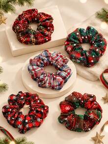 6pcs Girls Christmas Scrunchies, Non-Damaging Hair Accessories For Kids, Snowflake Design - Multicolor - View 4