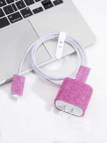 Set Casing Charger Bling 5 Buah, Kompatibel dengan Apple 11/12/13/14, Termasuk Stiker Berlian Berkilau, Pelindung Kabel - Bahan TPU, Kompatibel dengan Charger Apple 18W/20W - Beraneka warna - View 15