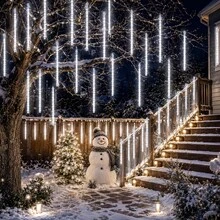 USB Powered Meteor Shower LED Icicle Lights, Warm White Falling Rain Tube Lights, Clear Transparent Tubes, Christmas Mantel, Window, Tree Indoor Holiday Decor - Meteor Shower - View 6