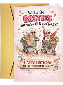 1PC Funny Cartoon Friend Birthday Card, Friend Theme, Cute Cartoon, Friend Shopping Cart Pattern, Humorous Greeting, Suitable For Friends, Sisters, Wife, Girlfriend, Gift, Party Celebration, Lovers, Friendship Theme - View 3