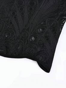 Apperloth A Elegant Boned Corset Tops Hollow Out Semi-Sheer Lace Mesh Crop Tube Top Asymmetrical Hem Tie Back Bustier Shapewear Rave Party Halloween Costumes - Black - View 9