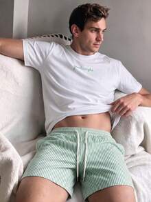 Men's Summer Crew Neck Slogan Print Casual T-Shirt And Casual Shorts Loungewear Set - White - View 3