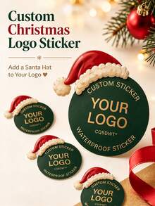 Personalized Christmas Logo Labels And Stickers, Upload Your Logo/Image To Customize Christmas Hat Design, Suitable For Christmas Gift Packaging, Gift Boxes, Packaging Bags, Retail And Small Business Holiday Brand Customization Personalized Labels/Stickers - Multicolor - View 1