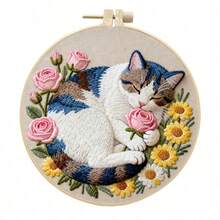 2D Flat Punch Needle Embroidery Kit For Beginners - Complete Embroidery Starter Set Including Tools And Instructions, DIY Punch Needle Embroidery Kit, Cat And Flower, Sleeping Cat, Cat Holding Flower, Cat Looking Up Embroidery Needle Beginner Handmade Kit Easy To Make Adult Holiday Gift And Decoration, Bamboo Frame Style Random - A - View 14