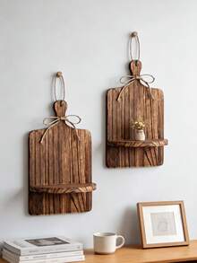 1pc Wooden Cutting Board Wall Shelf Set, Hanging Display Rack With Jute Bow, Farmhouse Floating Organizer, For Living Room Bedroom Bathroom Entryway Home Decor Gift - View 4