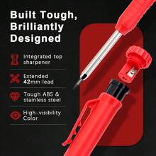 Carpenter Mechanical Pencil Set With Replacement Leads, 2 Colors, 42mm Long Metal Tip, Pencil Sharpener And Marking Tools, Deep Hole Marker For Construction, Carpentry, Woodworking And DIY Projects - Multiple Styles - View 2