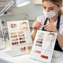 1pc White Bow Decor Large Capacity Nail Art Display Stand, Fake Nail Sample Storage Rack, Rectangular Nail Color Card Display Board, Nail Art Photography Prop Background Board - Multicolor - View 7
