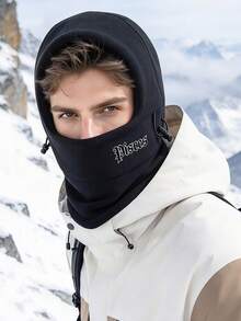 1pc 12 Zodiac Winter Thick Warm Face Mask Hat - Elastic Drawstring Design,Suitable For Cycling, Skiing And Other Outdoor Sports, Fleece Ear-Covering - Black - View 3