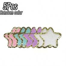1Pc/3/5/8/10/12Pcs Star & Heart Shaped Glitter Velvet Applique Patches With Gold Edge, Multicolor Iron-On/Sew-On Velvet DIY Embroidery Patches For Women, Random Style, Random Color - Multicolor - View 20