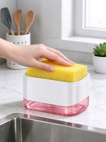 1pc Kitchen Soap Dispenser, Dish Soap Dispenser, Kitchen Sponge Holder With Sponge, Liquid Soap Dispenser, Kitchen Soap Box, Practical Kitchen Gadget, Space-Saving Sink Organizer And Modern Home Decor, Practical Holiday Gift, Apartment Essential, Kitchen Storage, Bathroom Accessory - Multicolor - View 3