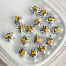 20pcs Christmas Bell Printed Five-Pointed Star Acrylic Straight Hole Beads, Handmade Supplies For Bracelets, Phone Charms & Key Chains - Multicolor - View 3