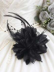 1pc Petal Feather Fashion High-End Hair Clip, Flower Hair Accessory, Versatile Hair Clip - Black - View 3