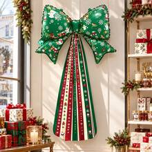 44 Inch Christmas Bow Aluminum Foil Balloon With Printed Tassel Ribbon, Red And Green Christmas Snowflake & Santa Claus Pattern Bow Balloon, Christmas Party Home Background Photo Prop - Multicolor - View 10