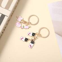 1Pc Cute Y2K Coquette Heart Keychain, Aesthetic Enamel Rose Chocolate Pendant, Kawaii Keyring For Women Girls - Multicolor - View 6