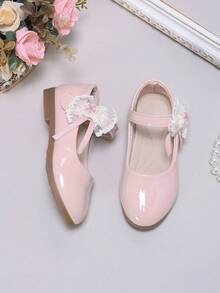 Girls' Pink Mary Jane Shoes, Lace Shiny Patent Leather Princess Shoes With Soft Sole And Hook And Loop Closure, Versatile Performance Shoes - Pink - View 6