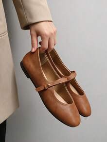 Women's Vintage Casual Distressed Single Strap Round Toe Flat Shoes - Brown - View 5